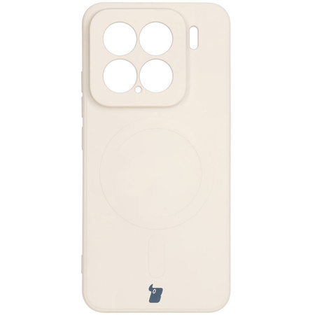 Silikonowe etui z pierścieniem magnetycznym Bizon Case Silicone Magnetic Sq do Xiaomi 15, beżowe