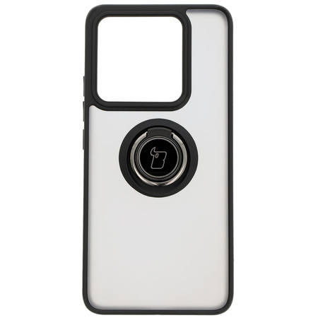Etui z uchwytem na palec Bizon Case Hybrid Ring do Xiaomi 14T, przydymione z czarną ramką