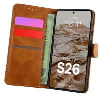 Etui z klapką Bizon Case Pocket do Galaxy S26, brązowe