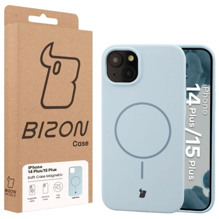 Silikonowe etui z pierścieniem magnetycznym Bizon Soft Case Magnetic do 15 Plus/14 Plus, błękitne