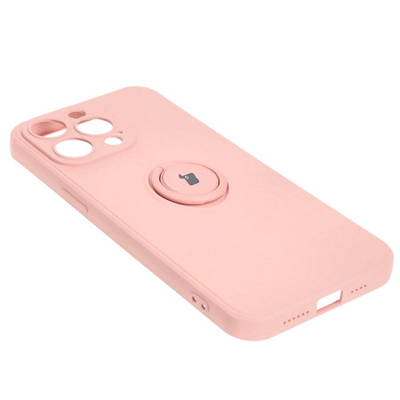 Etui Bizon Case Silicone Ring Sq do Apple iPhone 15 Pro Max, jasnoróżowe