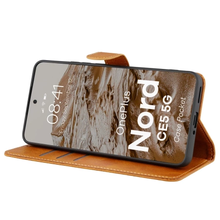 Etui z klapką Bizon Case Pocket do OnePlus Nord CE5 5G, brązowe