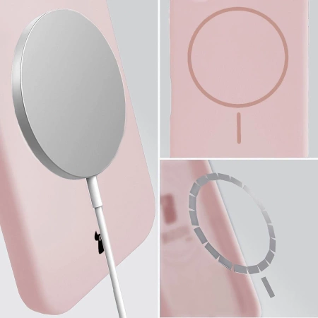 Silikonowe etui z pierścieniem magnetycznym Bizon Soft Case Magnetic do iPhone 14 Pro, jasnoróżowe