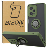 Etui z uchwytem na palec Bizon Case Hybrid Ring do Xiaomi Redmi Note 12 Pro+ 5G, przydymione z zieloną ramką