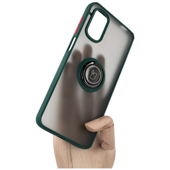 Etui z uchwytem na palec Bizon Case Hybrid Ring do Motorola Moto G22 / E32 / E32s, przydymione z ciemnozieloną ramką