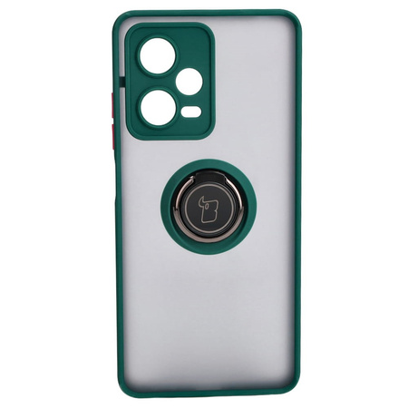 Etui z uchwytem na palec Bizon Case Hybrid Ring do Xiaomi Redmi Note 12 Pro 5G, przydymione z ciemnozieloną ramką