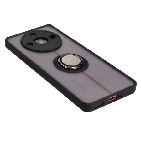 Etui z uchwytem na palec Bizon Case Hybrid Ring do Realme 11 Pro / 11 Pro+, przydymione z czarną ramką