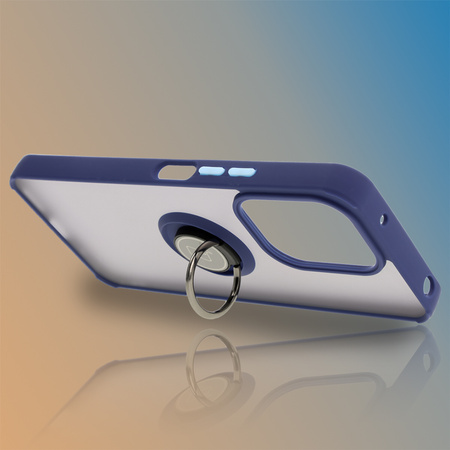 Etui z uchwytem na palec Bizon Case Hybrid Ring do Xiaomi Redmi 13 4G, przydymione z granatową ramką