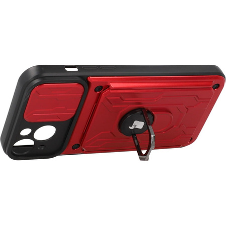 Etui Bizon Case Camshield Card Slot Ring do iPhone 14 Plus, czerwone
