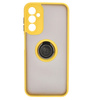 Etui z uchwytem na palec Bizon Case Hybrid Ring do Galaxy A14 4G / 5G, przydymione z żółtą ramką