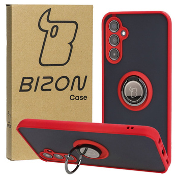 Etui z uchwytem na palec Bizon Case Hybrid Ring do Galaxy M34 5G, przydymione z czerwoną ramką