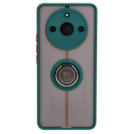 Etui z uchwytem na palec Bizon Case Hybrid Ring do Realme 11 Pro / 11 Pro+, przydymione z ciemnozieloną ramką