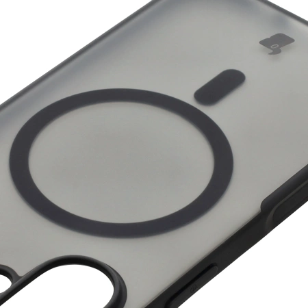 Etui z pierścieniem magnetycznym Bizon Case MatteO do iPhone 16, półprzezroczyste z czarną ramką