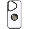Etui z uchwytem na palec Bizon Case Hybrid Ring do Huawei Pura 70, przydymione z czarną ramką