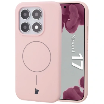 Silikonowe etui z pierścieniem magnetycznym Bizon Soft Case Magnetic do Xiaomi 17, jasnoróżowe