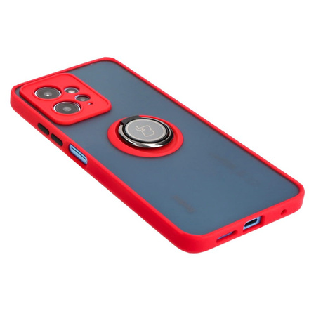 Etui z uchwytem na palec Bizon Case Hybrid Ring do Xiaomi Redmi Note 12 4G, przydymione z czerwoną ramką