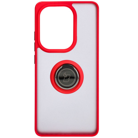 Etui z uchwytem na palec Bizon Case Hybrid Ring do Xiaomi Poco M6 Pro 4G / Xiaomi Redmi Note 13 Pro 4G, przydymione z czerwoną ramką