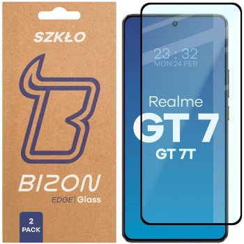 Szkło hartowane Bizon Glass Edge Duo do Realme GT 7 / 7T, czarna ramka, 2 sztuki