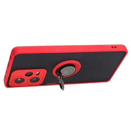 Etui z uchwytem na palec Bizon Case Hybrid Ring do Xiaomi Redmi Note 12 Pro 5G, przydymione z czerwoną ramką
