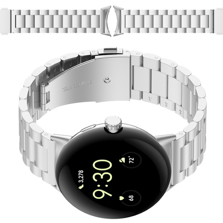 Pasek ze stali nierdzewnej Bizon Strap Watch Aura do Google Pixel Watch 3 45 mm, srebrny