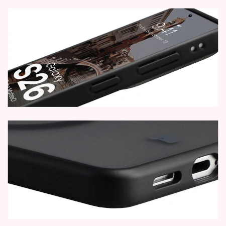 Etui z pierścieniem magnetycznym Bizon Case MatteO do Galaxy S26, przydymione-czarne