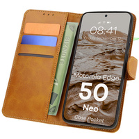 Etui z klapką Bizon Case Pocket do Motorola Edge 50 Neo, brązowe