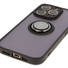 Etui z uchwytem na palec Bizon Case Hybrid Ring do iPhone 16 Pro, przydymione z czarną ramką