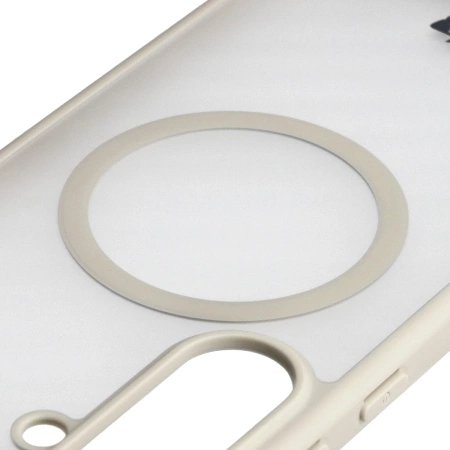 Etui z pierścieniem magnetycznym Bizon Case MatteO do Galaxy S25 FE, przydymione-beżowe
