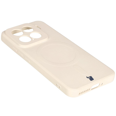 Silikonowe etui z pierścieniem magnetycznym Bizon Case Silicone Magnetic Sq do Xiaomi 15, beżowe