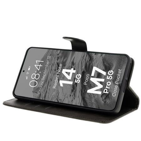 Etui z klapką Bizon Case Pocket do Xiaomi Redmi Note 14 5G / Poco M7 Pro 5G, czarne