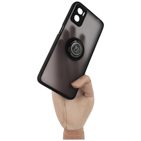 Etui z uchwytem na palec Bizon Case Hybrid Ring do Motorola Moto E22 / E22i, przydymione z czarną ramką