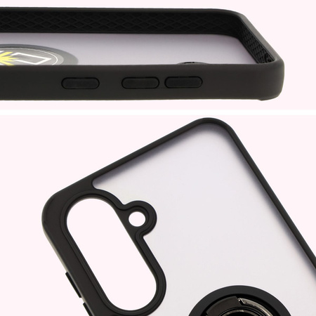 Etui z uchwytem na palec Bizon Case Hybrid Ring do Galaxy A36 5G / A56 5G, przydymione z czarną ramką