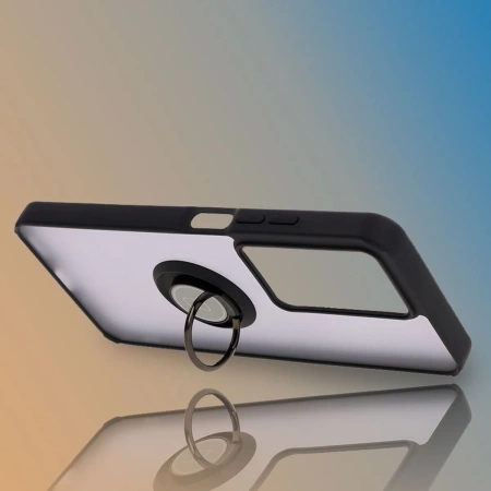 Etui z uchwytem na palec Bizon Case Hybrid Ring do Realme C75 4G / 14x 5G, przydymione z czarną ramką