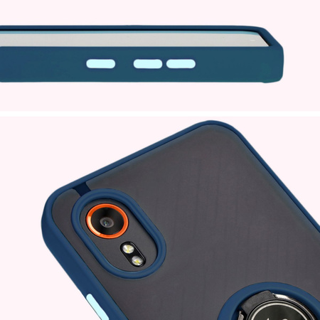 Etui z uchwytem na palec Bizon Case Hybrid Ring do Galaxy Xcover7, przydymione z granatową ramką