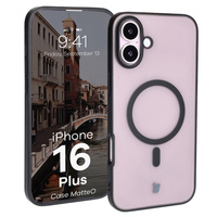 Etui z pierścieniem magnetycznym Bizon Case MatteO do iPhone 16 Plus, półprzezroczyste z czarną ramką