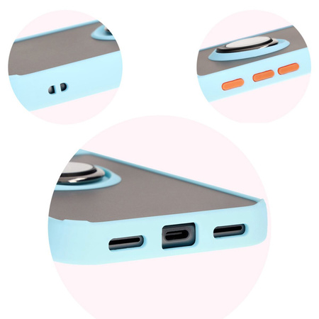 Etui z uchwytem na palec Bizon Case Hybrid Ring do Google Pixel 8a, przydymione z jasnoniebieską ramką