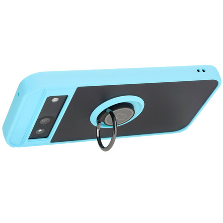 Etui z uchwytem na palec Bizon Case Hybrid Ring do Google Pixel 8a, przydymione z jasnoniebieską ramką