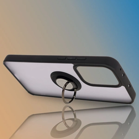 Etui z uchwytem na palec Bizon Case Hybrid Ring do Oppo Reno13 Pro, przydymione z czarną ramką