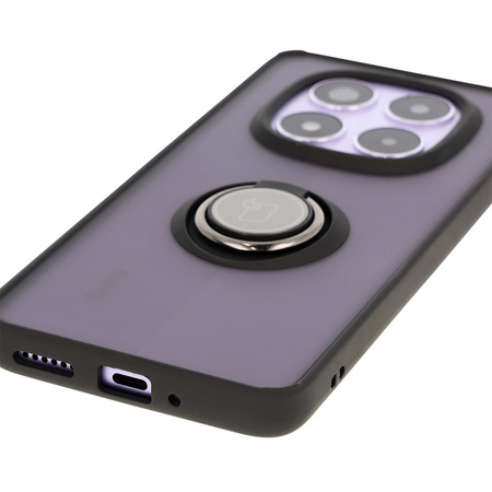 Etui z uchwytem na palec Bizon Case Hybrid Ring do Xiaomi Redmi Note 14 Pro 5G / Poco X7, przydymione z czarną ramką