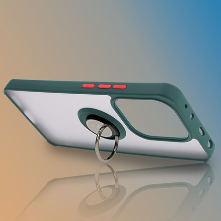 Etui z uchwytem na palec Bizon Case Hybrid Ring do Xiaomi Redmi Note 14 4G, przydymione z ciemnozieloną ramką