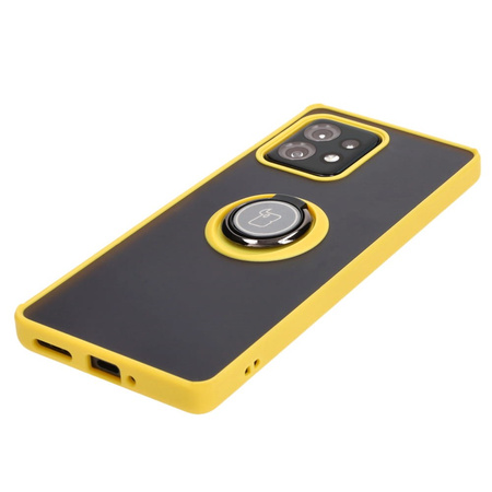 Etui z uchwytem na palec Bizon Case Hybrid Ring do Motorola Edge 40 Pro, przydymione z żółtą ramką