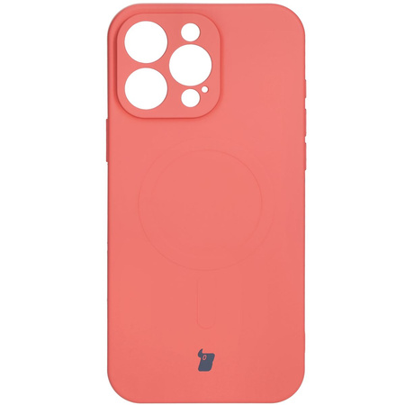 Silikonowe etui z pierścieniem magnetycznym Bizon Case Silicone Magnetic do iPhone 16 Pro Max, brudnoróżowe