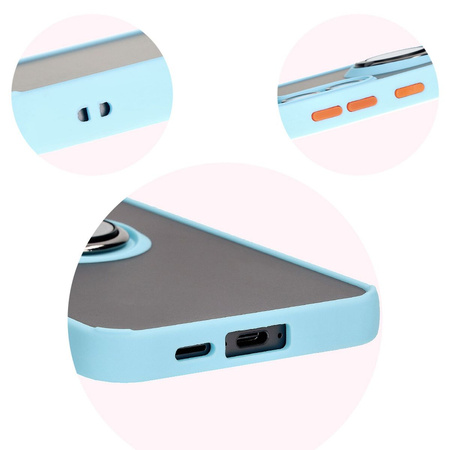 Etui z uchwytem na palec Bizon Case Hybrid Ring do Galaxy S24 FE, przydymione z jasnoniebieską ramką