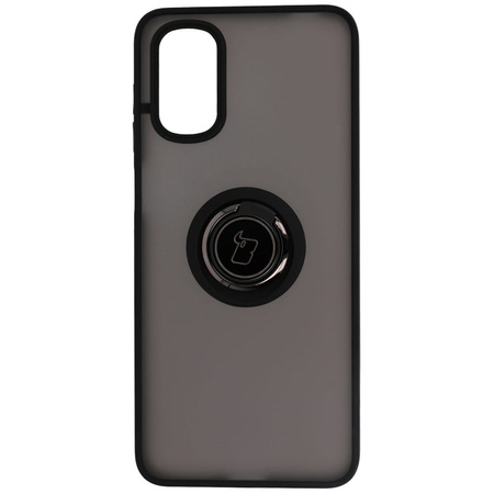 Etui z uchwytem na palec Bizon Case Hybrid Ring do Motorola Moto G22 / E32 / E32s, przydymione z czarną ramką