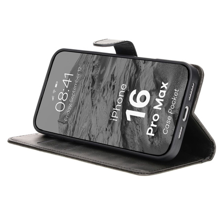 Etui z klapką Bizon Case Pocket do iPhone 16 Pro Max, czarne
