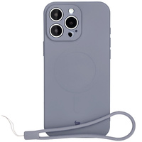 Silikonowe etui z pierścieniem magnetycznym Bizon Case Silicone Magnetic do iPhone 16 Pro Max, szare