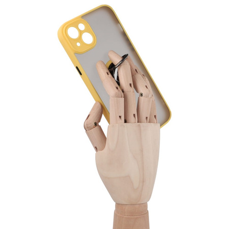 Etui z uchwytem na palec Bizon Case Hybrid Ring do iPhone 14 Plus, przydymione z żółtą ramką