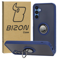 Etui z uchwytem na palec Bizon Case Hybrid Ring do Galaxy M15 5G, przydymione z granatową ramką