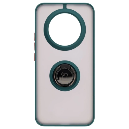 Etui z uchwytem na palec Bizon Case Hybrid Ring do Realme 14 Pro Plus 5G, przydymione z ciemnozieloną ramką