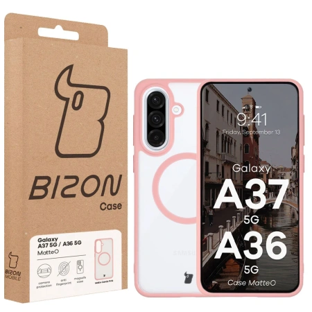 Etui z pierścieniem magnetycznym Bizon Case MatteO do Galaxy A37 5G / A36 5G, przydymione-jasnoróżowe